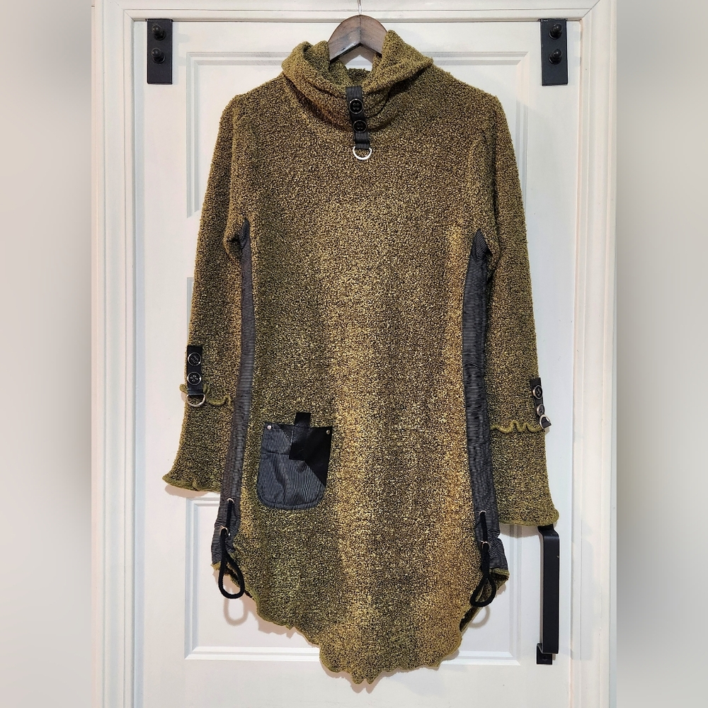 Papa Vancouver Womens M Katie Knit Sweater Dress Green Embellished Mini Cowel